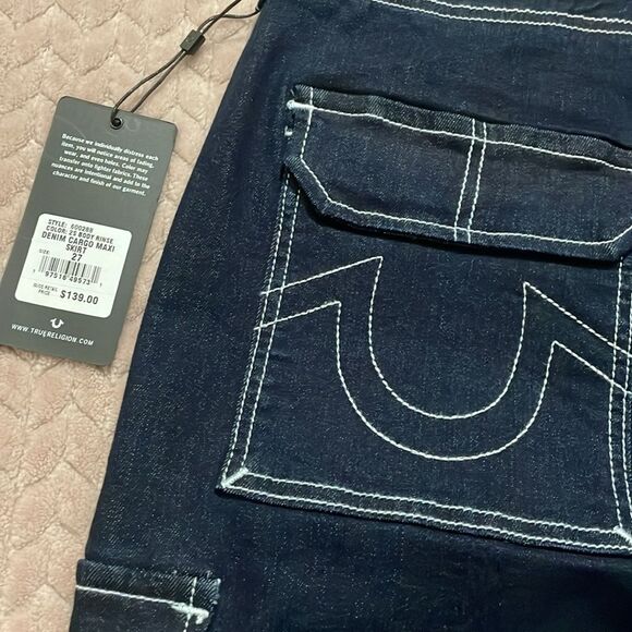 True Religion Womens Blue Denim Cargo Maxi Skirt - Picture 6 of 7